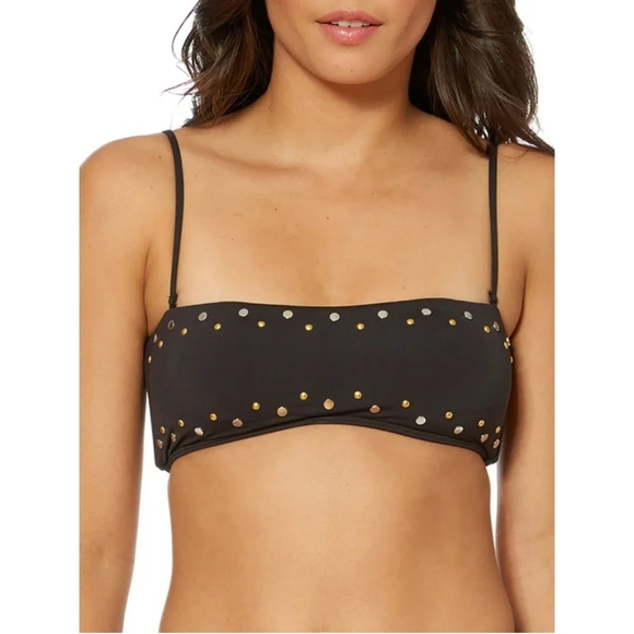 Dolce Vita Stella Studded Bandeau Bikini Top Size S‎ Black Gold Silver Metallic - Picture 3 of 13